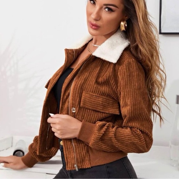 Cognac brown corduroy fall jacket size L - Picture 2 of 2